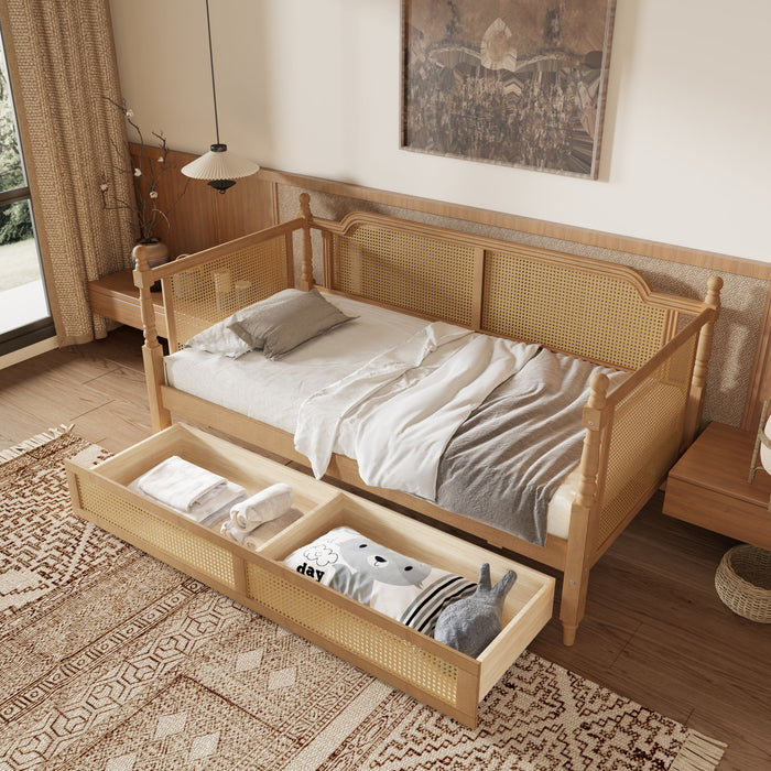 Traditional Style Rattan Daybed, No Box Spring Needed