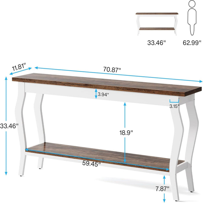 Console Table With Design, Extra Long Sofa Table For Living Entryway - Brown / White