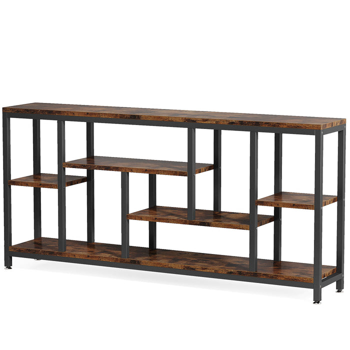 Tribesigns - Extra Long Console Table, 3 Tier With Storage Shelves - Rustic Brown