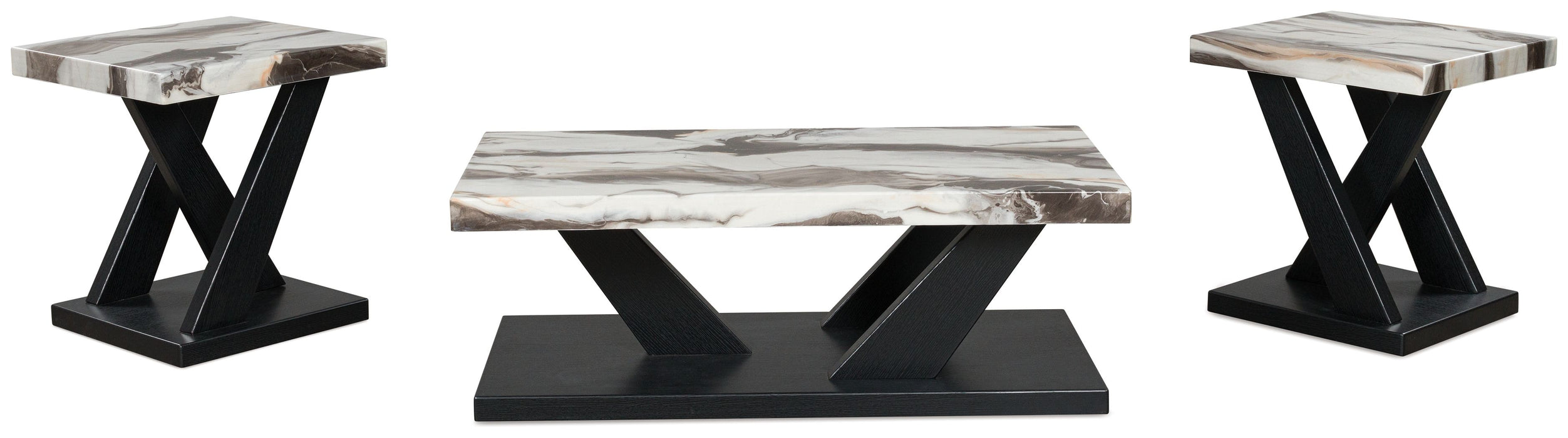 Cendill - Occasional Table Set (Set of 3) - Dark Brown / White / Black