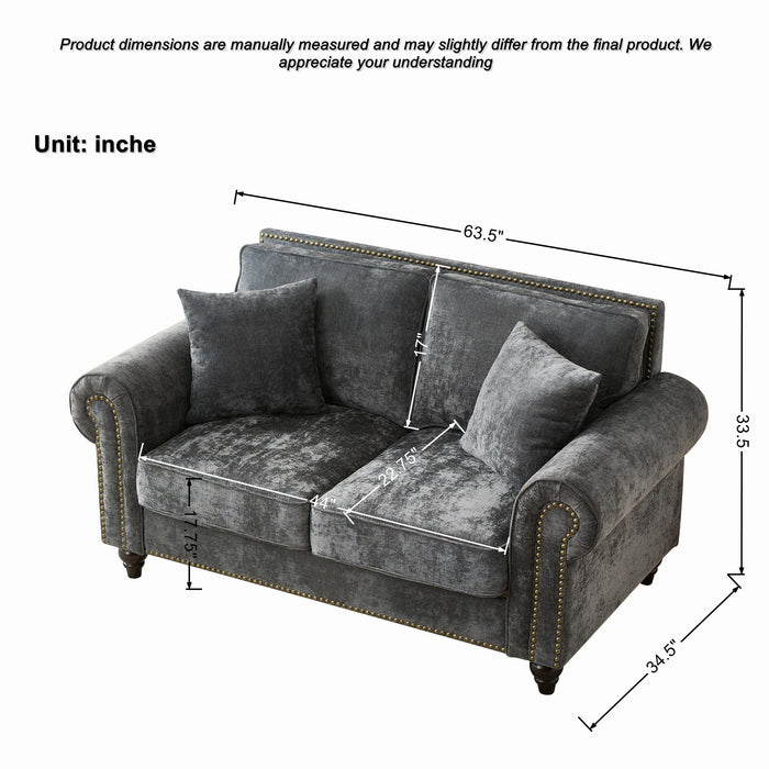 Modern 3 And 2 Seater Sofa With Rolled Arms, Tufted Upholstered Couch