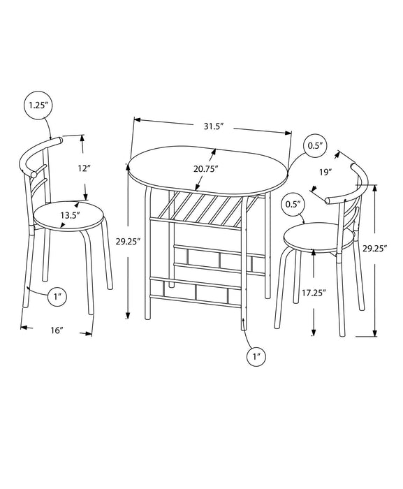 3 Pieces Dining Table Set, Small, Contemporary & Modern