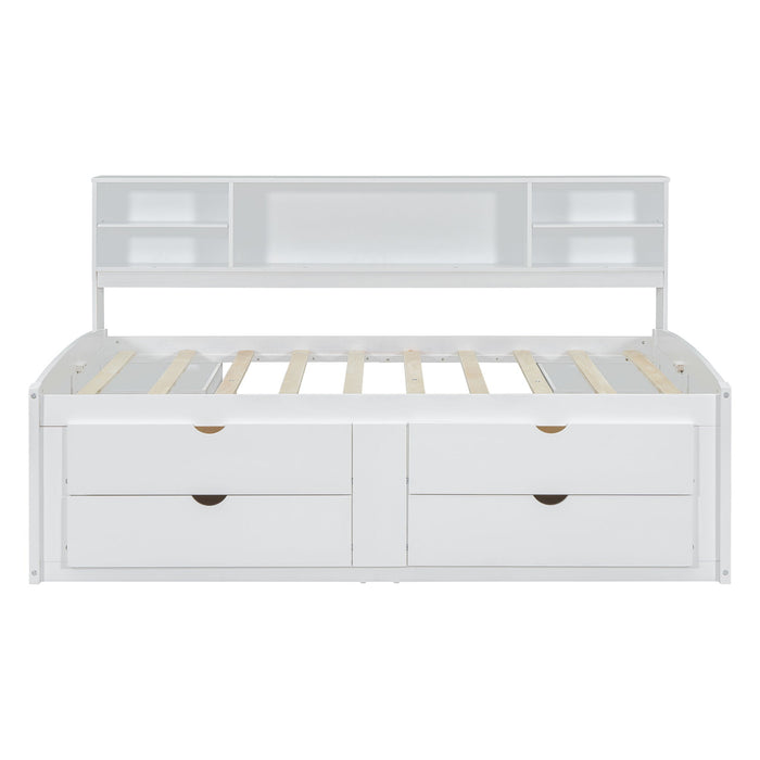 Daybed With 2 Bedside Cabinets, Upper Shelves And 4 Drawers