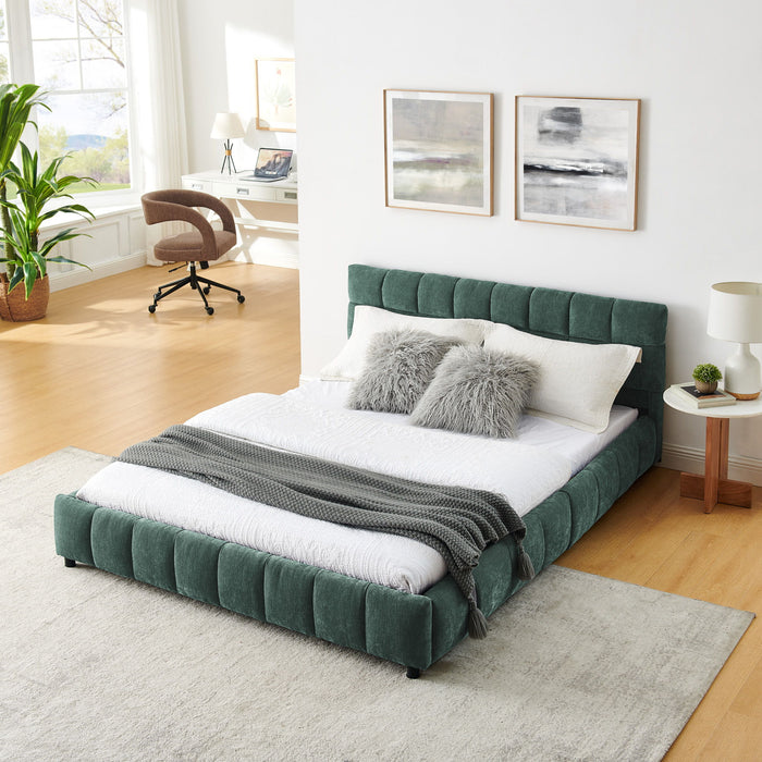 Modern Platform Bed Frame With Thick Chenille Fabric