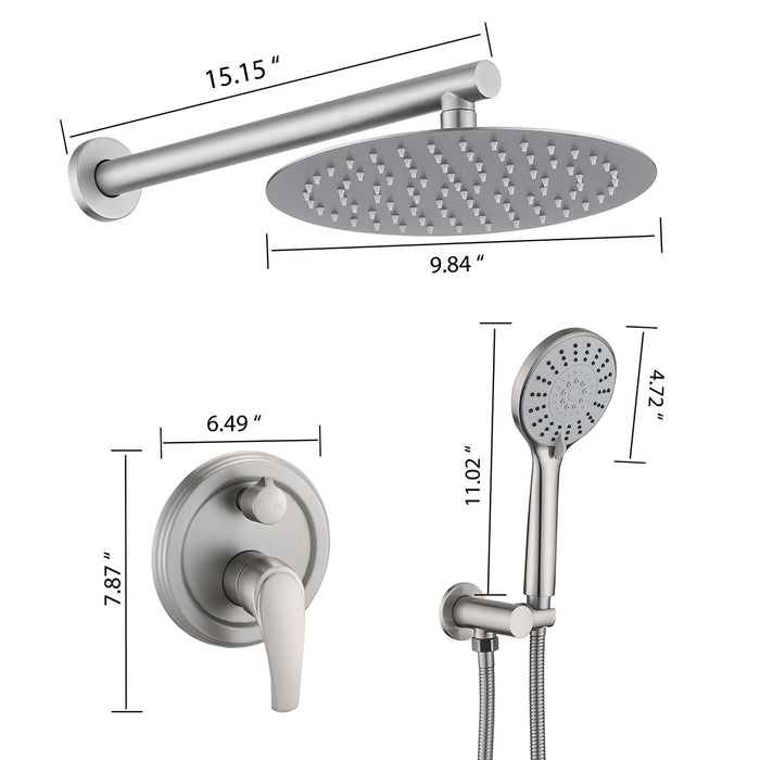 Wall Mounted Shower Set With High Pressure 10" Rain Shower Head And 5 Function Handheld Shower Head