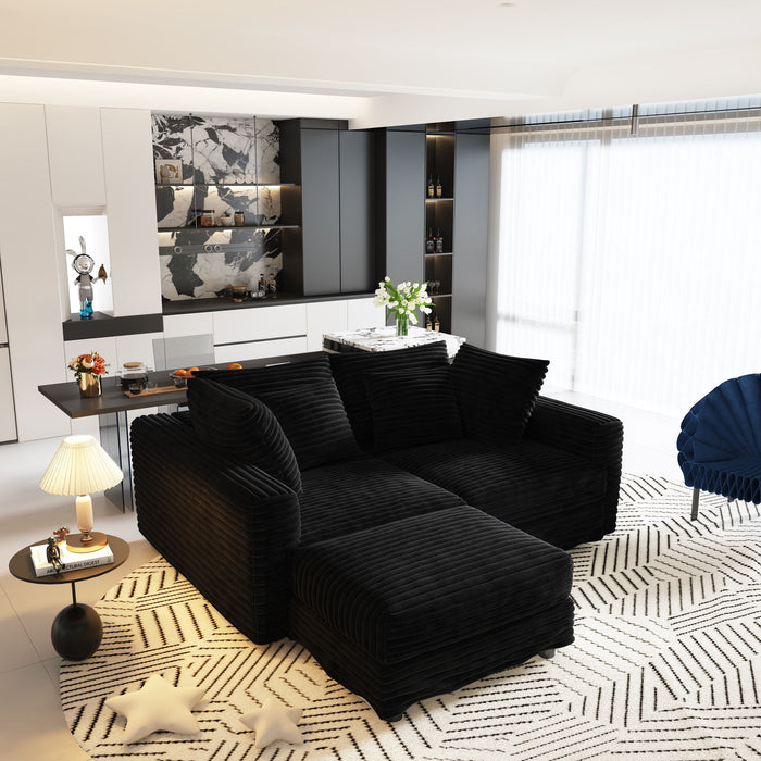 Deep Seat Convertible Sofa With Soft Pillows And Ottomans