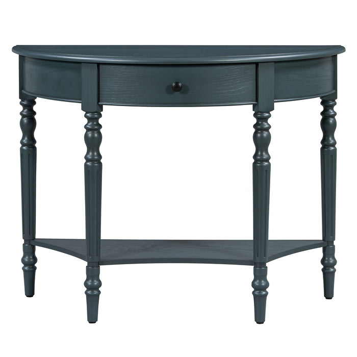 Half Moon Console Table With Drawer & Shelf