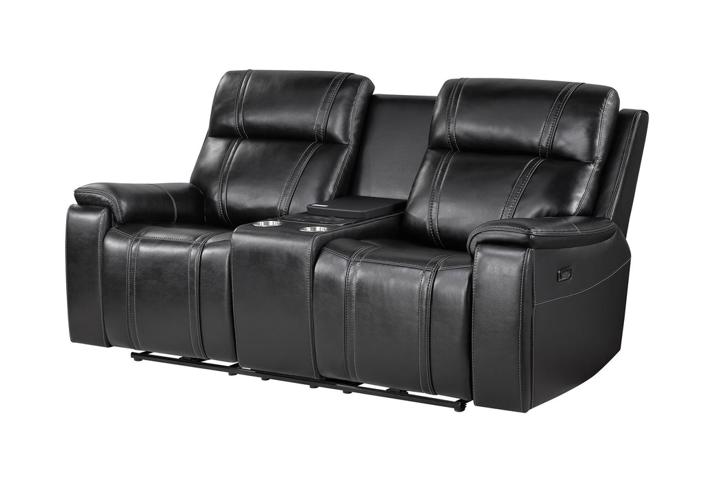 U8880 - Power Console Reclining Loveseat With Armrest Cupholder, Console Cooler With Watch Charger - Black