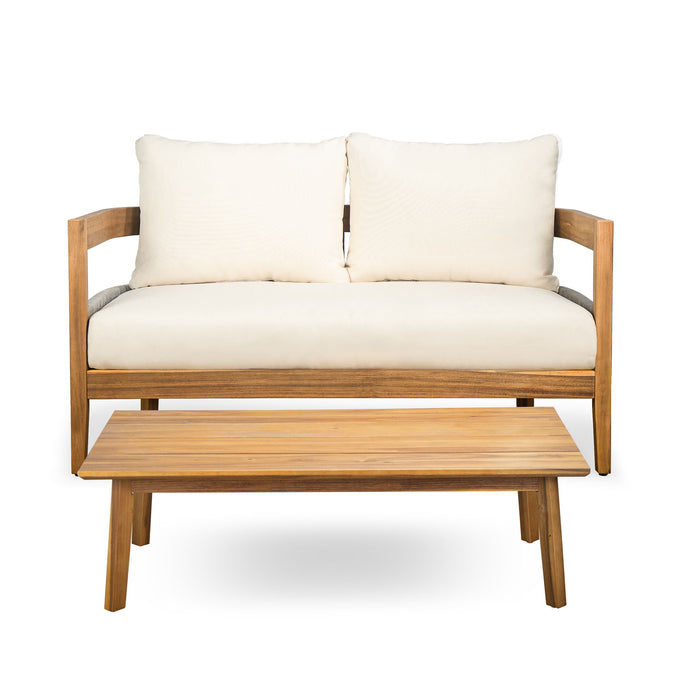 Porto - Outdoor Loveseat & Table - Beige / Teak