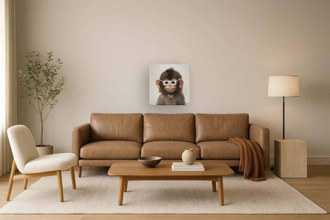 Whimsical Bowtie Primate - 25" x 25" Framed Wall Art
