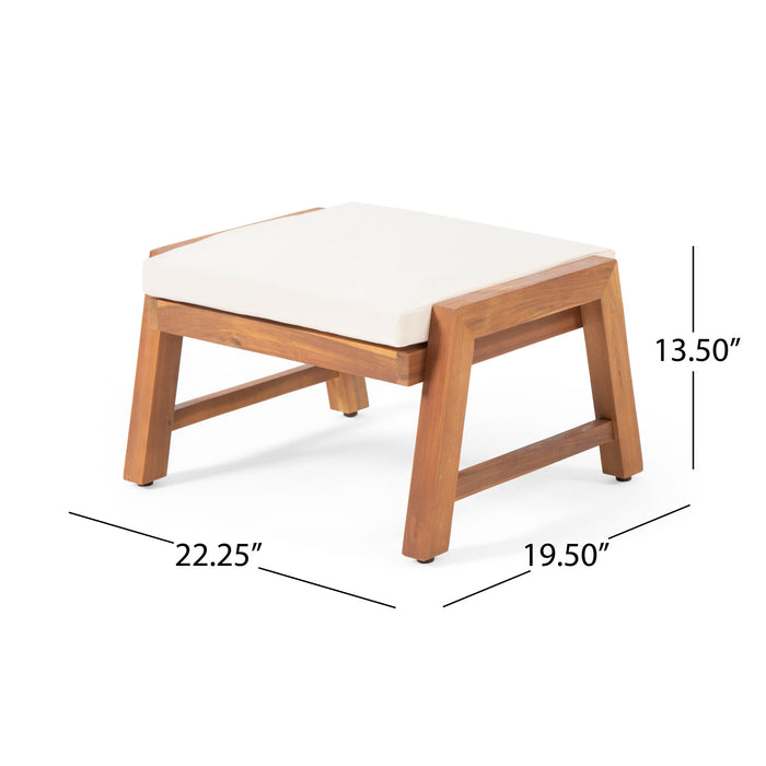 Acacia Wood Outdoor Ottomans With Cushion, (Set of 2)