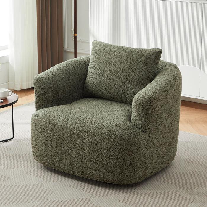 360° Swivel Barrel Sofa Chair With Throw Pillow, Chenille Upholstered Accent Chair