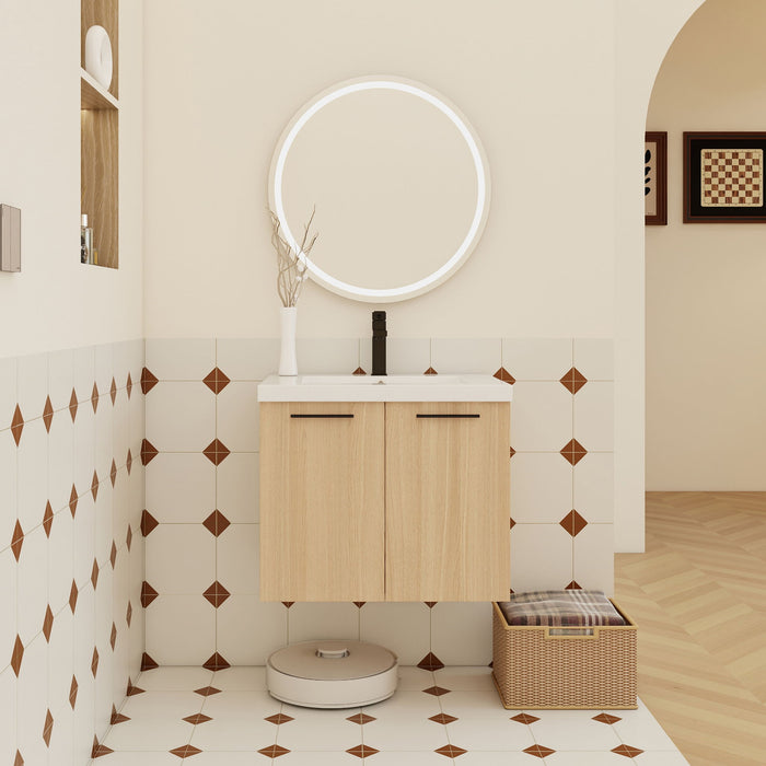 Floating Bathroom Vanity With Sink, Wall Mounted Double Door Storage