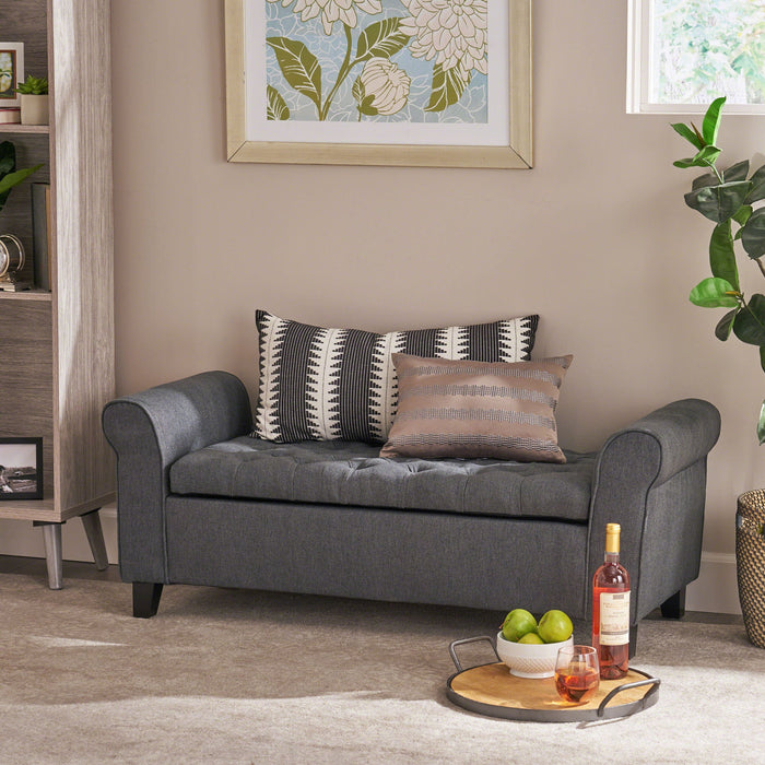 Hayes - Contemporary Armed Storage Bench With Rolled Arms And Button Tufting