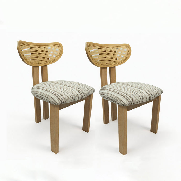 Striped Upholstered Rattan Back Dining Chairs (Set of 2)