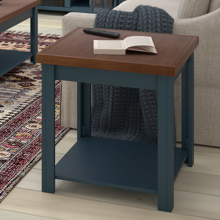 Bridgevine Home Nantucket Side Table, No Assembly Required, Blue Denim And Whiskey Finish