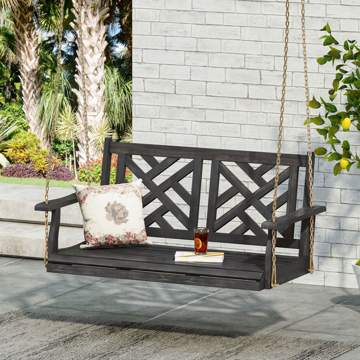 Alejandro - Acacia Wood Porch Swing With Slat Panel Seating