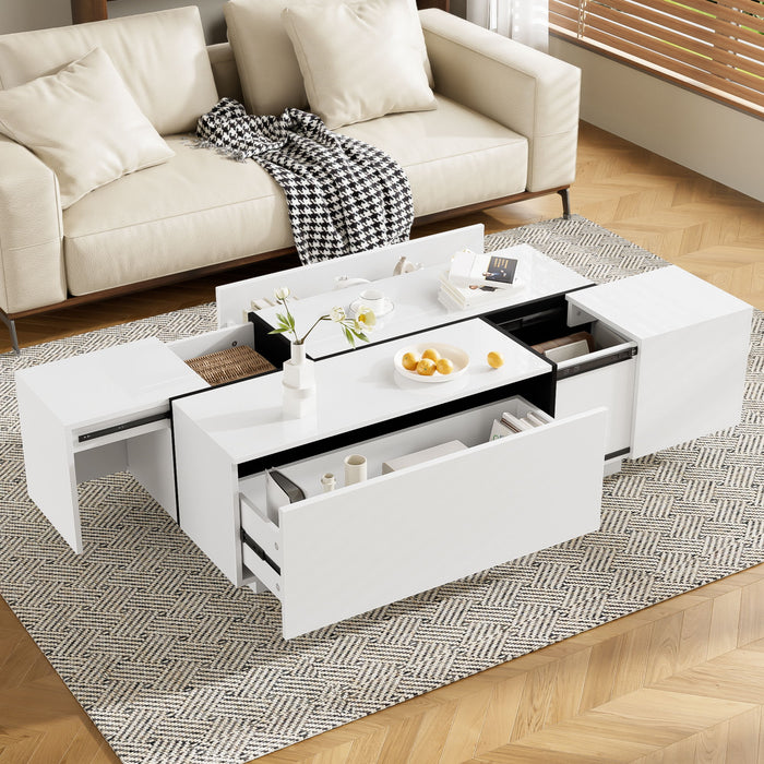 Extendable Coffee Table With 2 Hidden Storage Space And 2 Drawers For Living Room