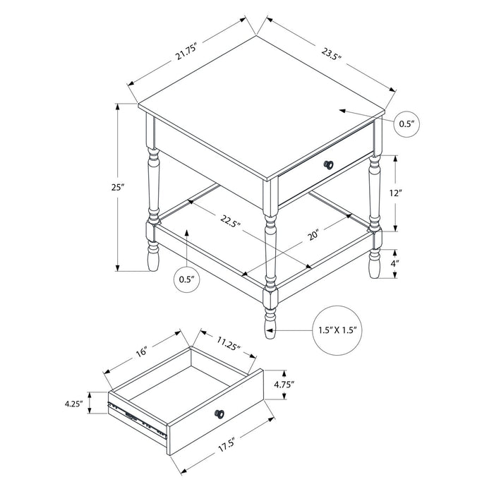 Accent - Table, 2 Tier, Square, Traditional - Walnut