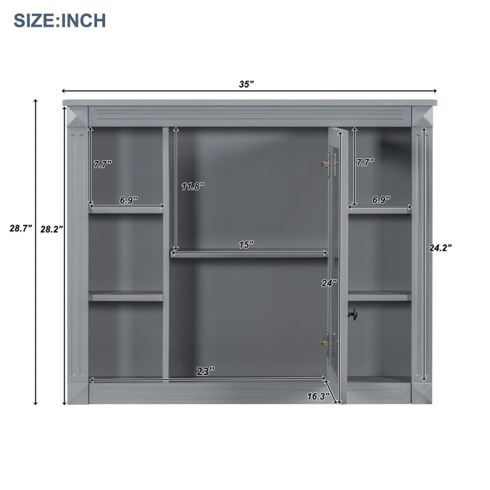 Wall Mounted Bathroom Storage Cabinet With Mirror, Cabinet With 6 Open Shelves And Adjustable Interior
