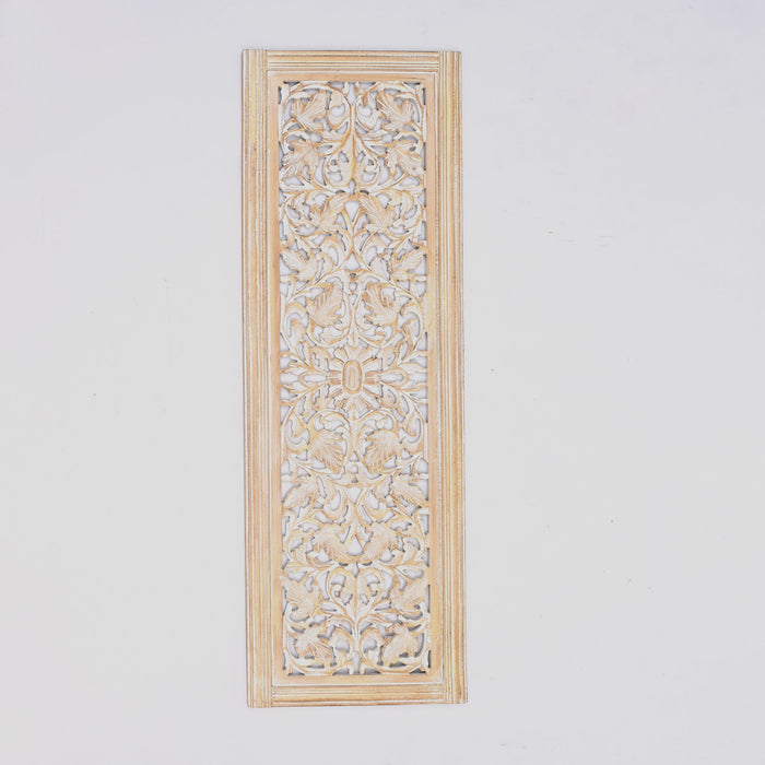 Floral Hand Carved Mandala Rectangular Wall Decor Accent - Gold / White