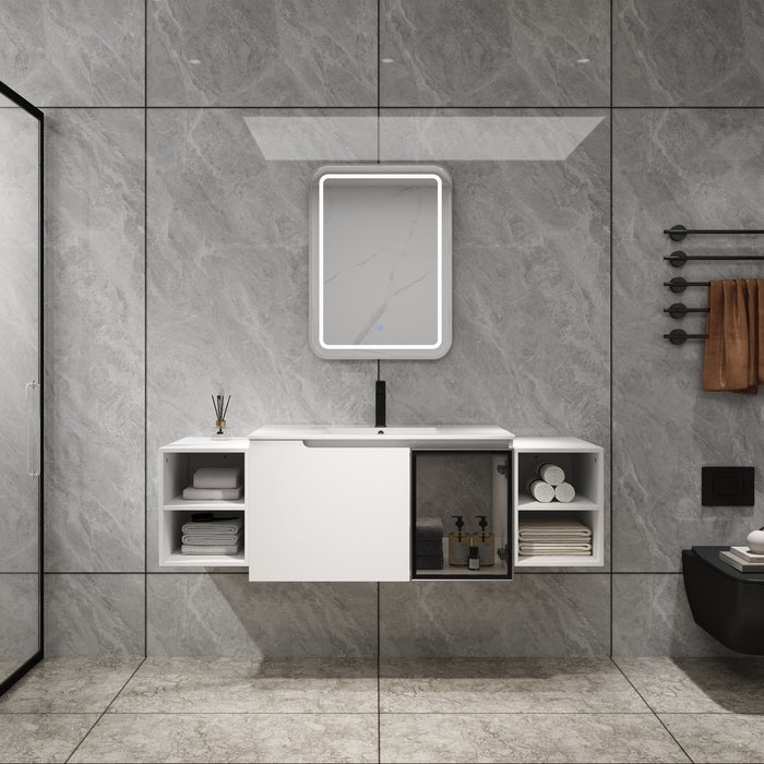 Wall Mounted Bathroom Vanity With Sink, Cabinet & Half Door