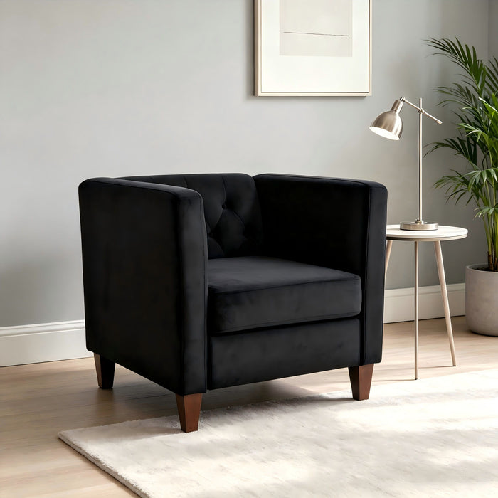 Button Tufted Accent Square Arm Upholstered Chair - Black