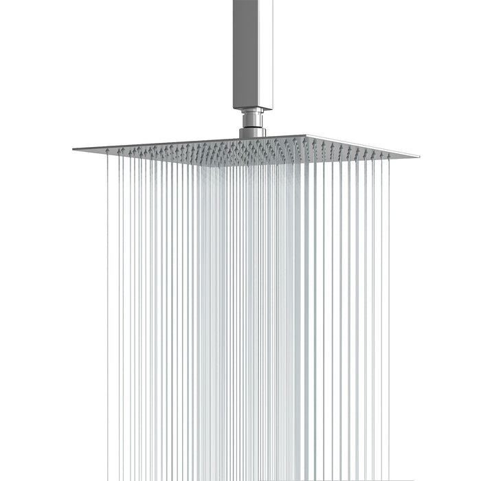 16" Square Rainfall Shower Head Fixed Wall Mount With Full Body Coverage & Self Cleaning Silicone Nozzles - Chrome