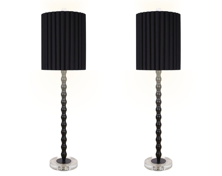 "Obsidian Elegance" Metal Buffet Lamp (Set of 2) - Black / Clear Crystal