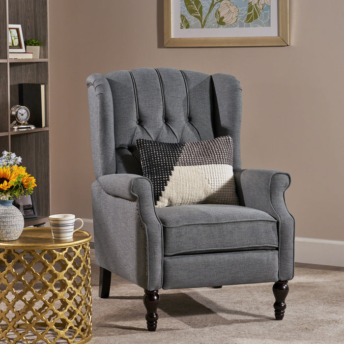 Armchair Recliner With Pushback Mechanism And Wingback Design
