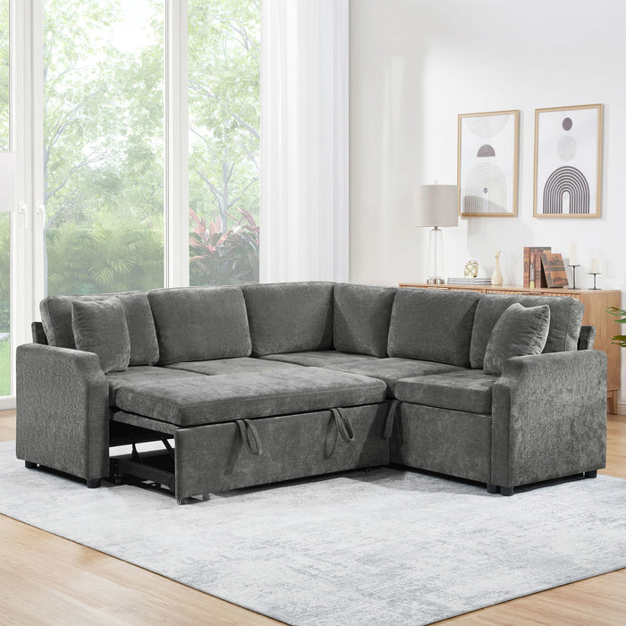 Modern L Shaped Sectional Sofa Bed With Hidden Storage Chenille Upholstery