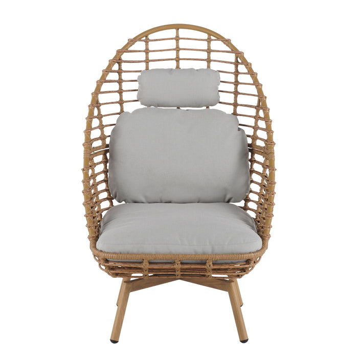Ellis - Outdoor Wicker High Back Lounge Chair, Teak Finished Leg - Light Brown / Beige