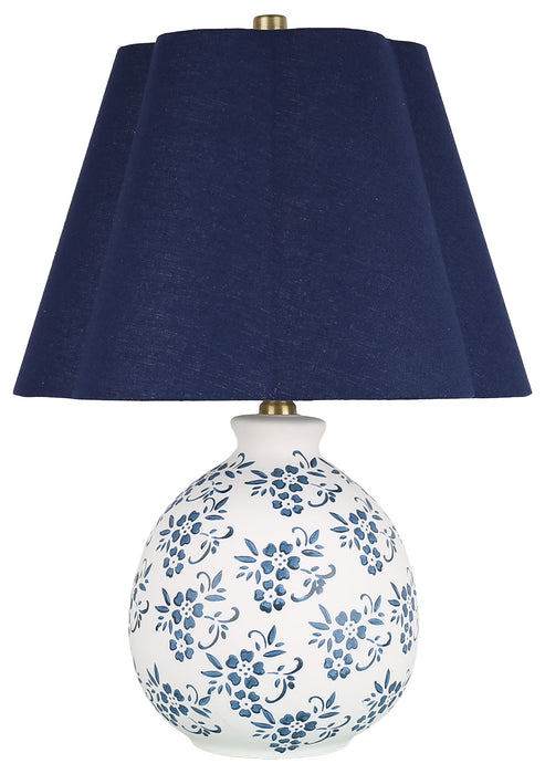 Indigo Petal - 22 X 15 - Ceramic Accent Lamp (Set of 2) - White, Blue Chinoiserie