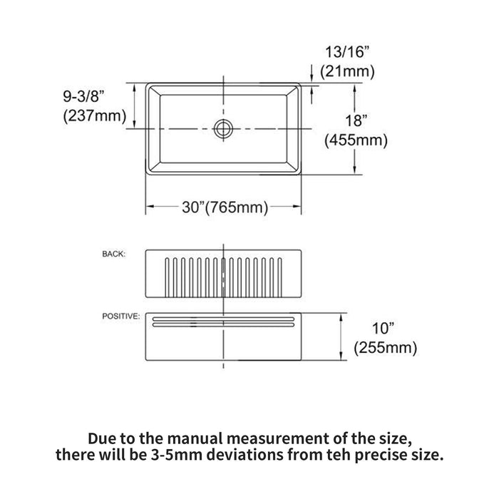 Elegant Farmhouse Apron Front Ceramic Single Bowl, Kitchen Basin