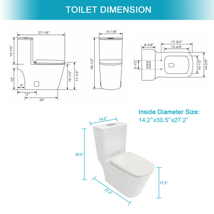 1 Piece Toilet & Dual Flush And Soft Closing Seat - White
