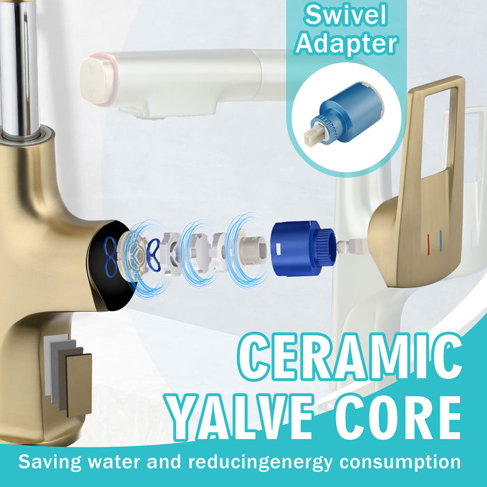 Pull Down Vessel Faucet With Lift Spout & Dual Spray Modes