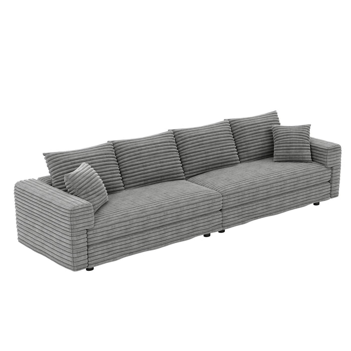 Plush Corduroy 4 Seat Sofa, Modern Comfy Upholstered Sofa Cloud Couch, Deep Seat Couches With Soft Pillows