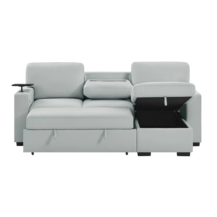 U0212 - Pull Out Sofa Bed With 1 Table Tray, 1 USB, And Storage Chaise - Silver