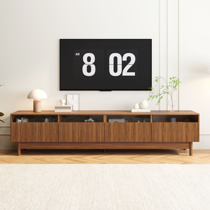 TV Stand, Entertainment Center With Fluted Drawers For Living Room - Walnut