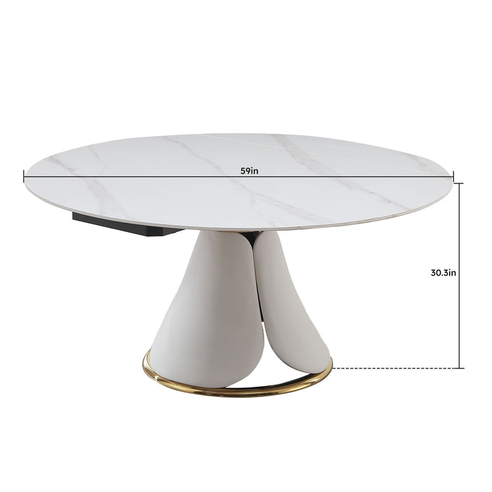 Fashion Modern Sintered Stone Dining Table With Multi Functional Retractable Design - White