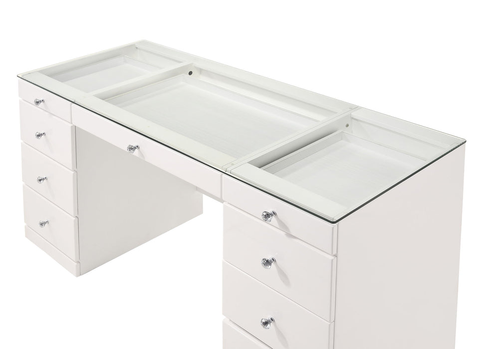 Avery - Vanity Desk With Glass Top - White