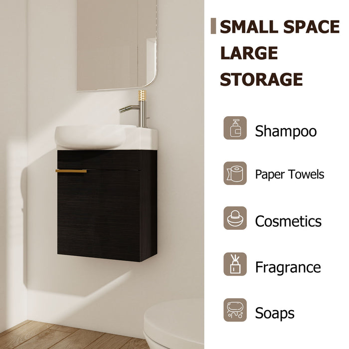 Wall Mounted Bathroom Vanity With Sink And Storage Rack, Soft Close Doors