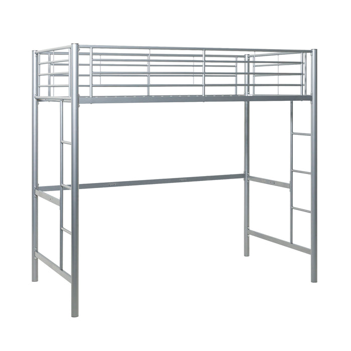 Modern Twin Over Loft Metal Bunk Bed Frame With Integrated Guardrails - Silver