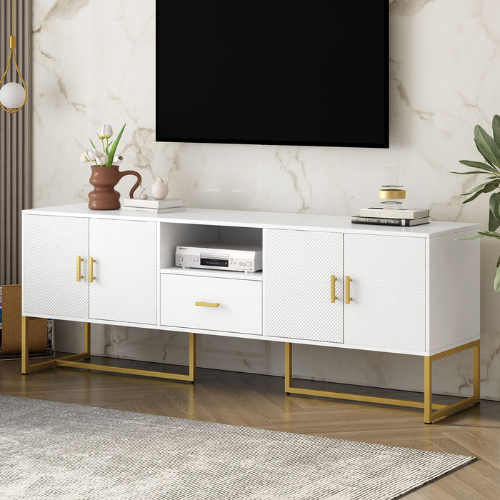 TV Cabinet With 1 Drawer, 2 Cabinets, Handles And Anti-Tip Device
