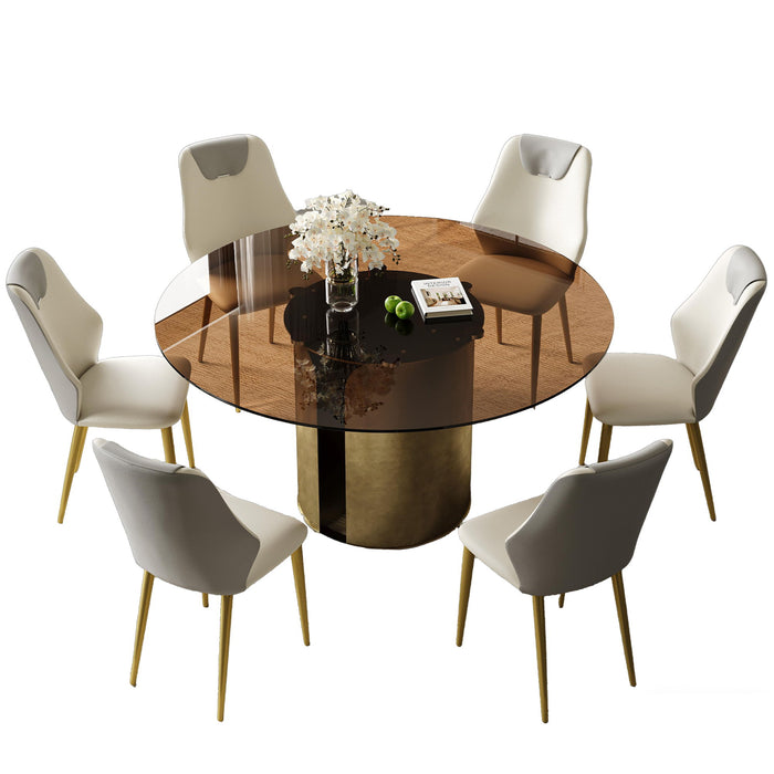 Modern Round Dining Table Set With Glass Top And Steel Legs