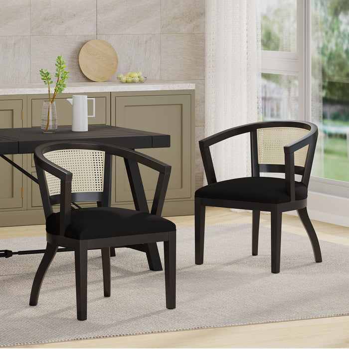 Elegant Dining Chair With Cane Web Backrests And Velvet Upholstery