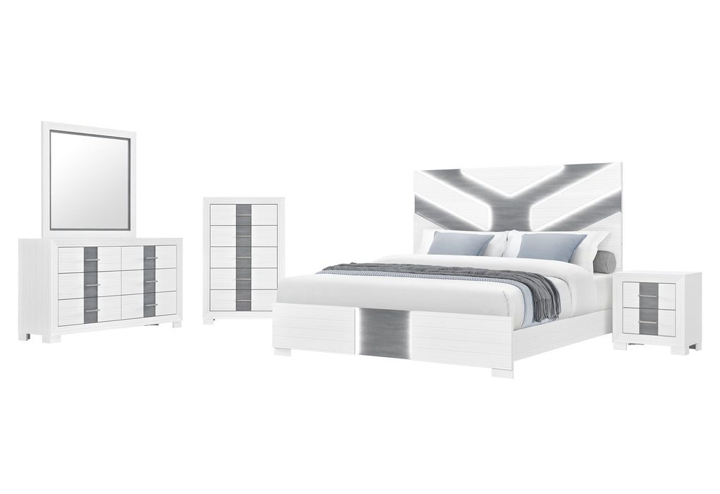 Optimus - King Bed With LED - White