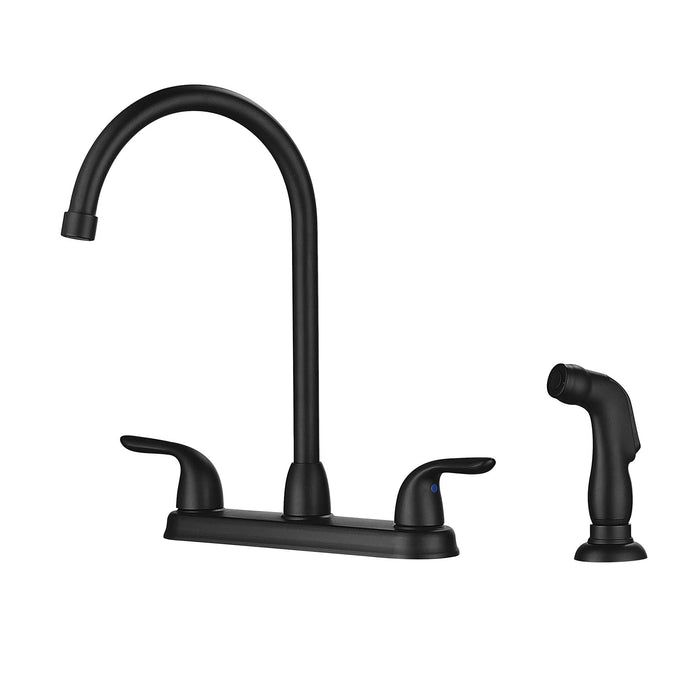 Kitchen Sink Faucet With 2 Handles And Pull Out Side Sprayer, 4 Hole Installation