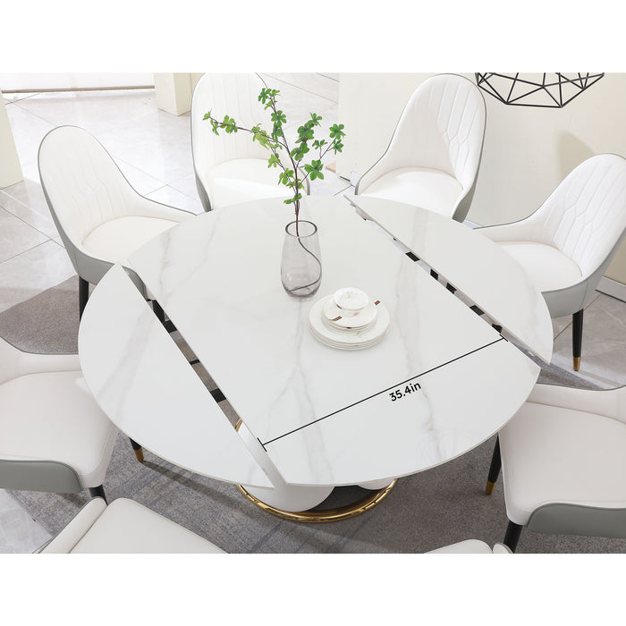 Fashion Modern Sintered Stone Dining Table With Multi Functional Retractable Design - White