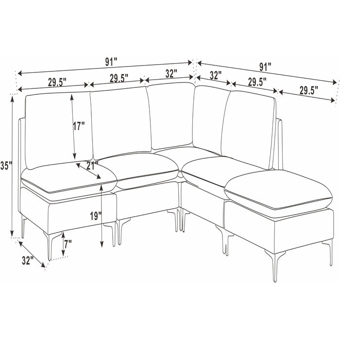 Upholstered Modular Sectional With Tall Legs, Medium Firm Seat